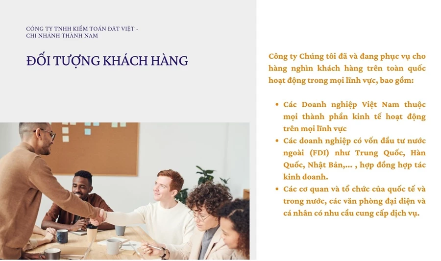 Đối tượng khách hàng Công ty Kiểm toán Thành Nam - Chi nhánh Công ty Kiểm toán Đất Việt