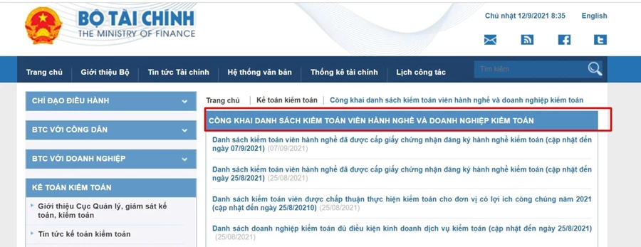 Công khai danh sách kiểm toán viên hành nghề mới nhất do Bộ Tài chính Cấp