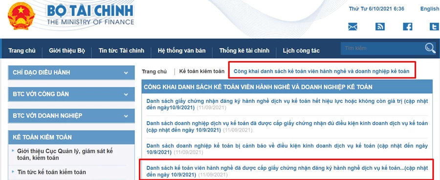 danh sách kế toán viên hành nghề và doanh nghiệp kế toán