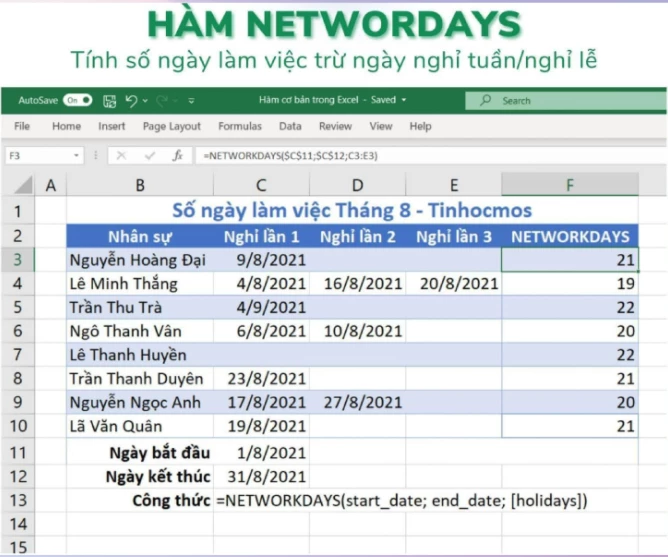 HÀM NETWORKDAYS